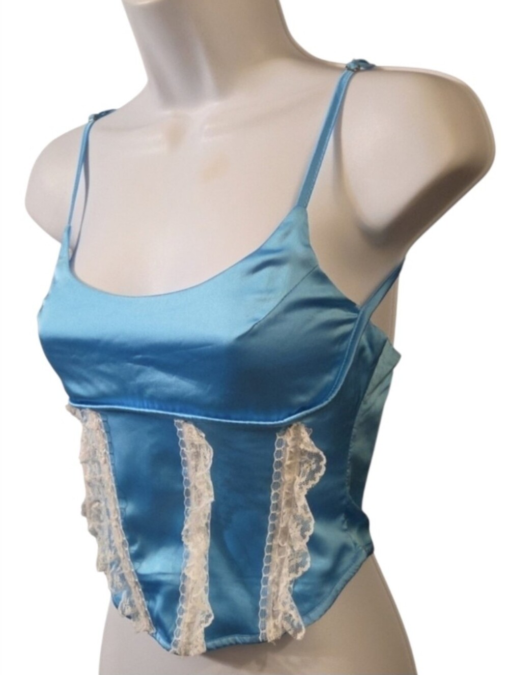 Blue Satin Crop Corset Tank Top with Back Zip - Picture 7 of 7